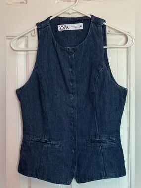 Zara Blue Denim Button Up Vest